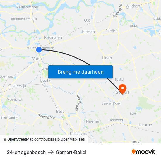 'S-Hertogenbosch to Gemert-Bakel map