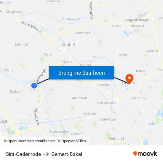 Sint-Oedenrode to Gemert-Bakel map