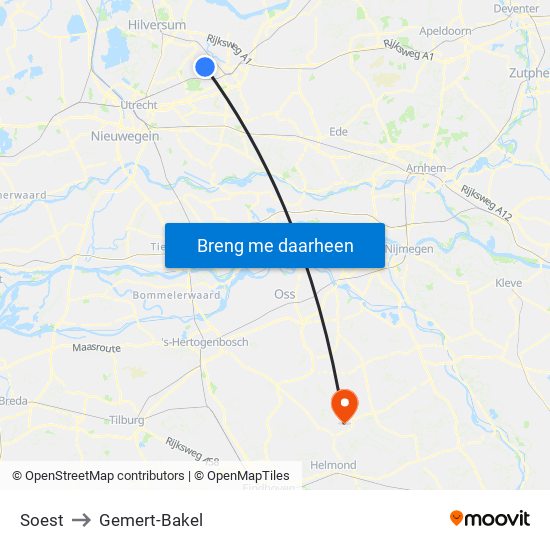 Soest to Gemert-Bakel map
