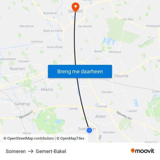 Someren to Gemert-Bakel map