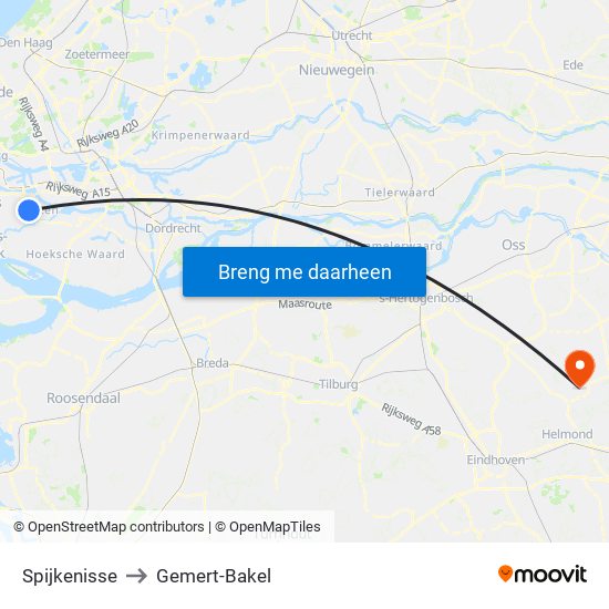 Spijkenisse to Gemert-Bakel map