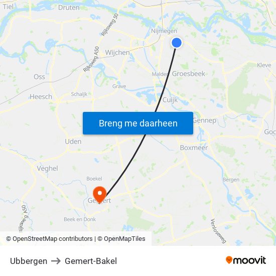 Ubbergen to Gemert-Bakel map