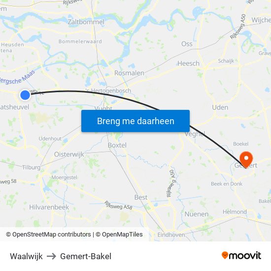 Waalwijk to Gemert-Bakel map
