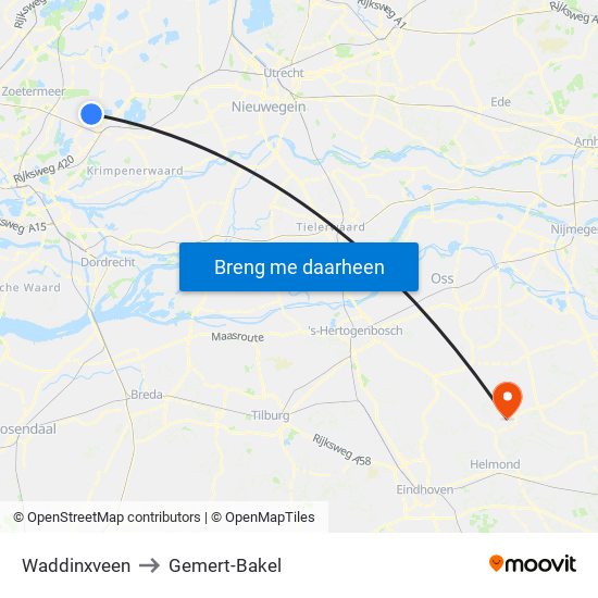 Waddinxveen to Gemert-Bakel map
