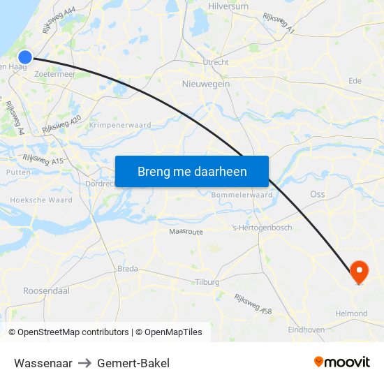 Wassenaar to Gemert-Bakel map