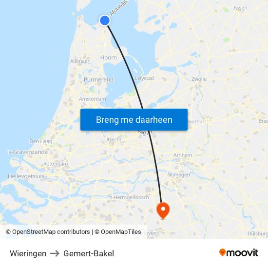 Wieringen to Gemert-Bakel map