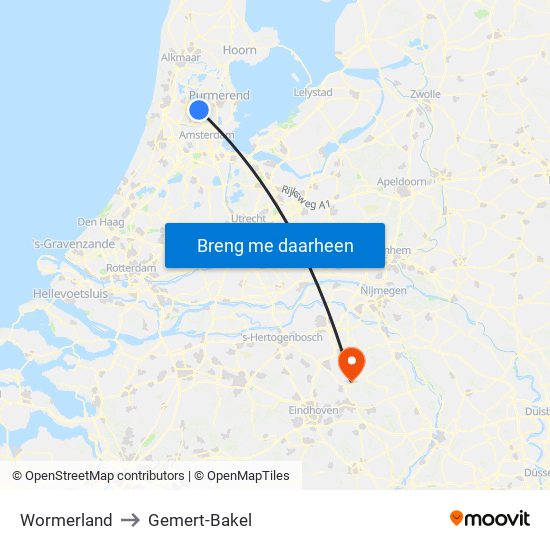 Wormerland to Gemert-Bakel map