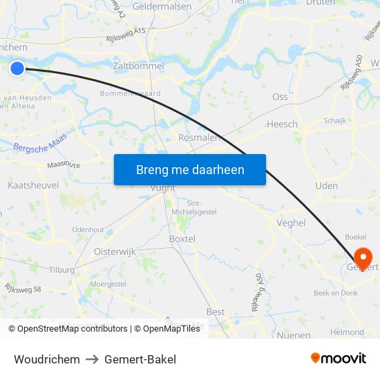 Woudrichem to Gemert-Bakel map