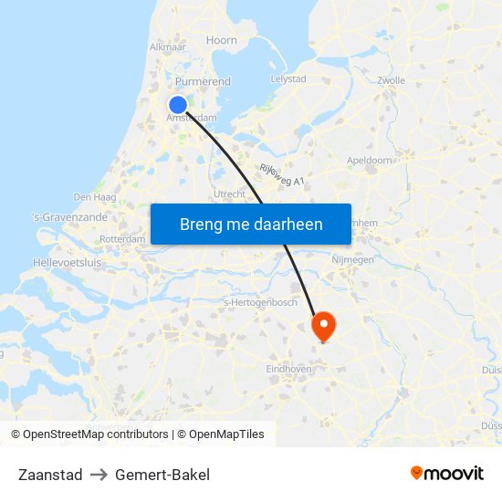 Zaanstad to Gemert-Bakel map