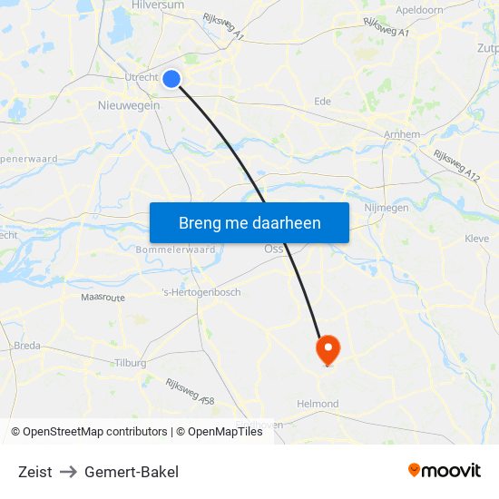 Zeist to Gemert-Bakel map