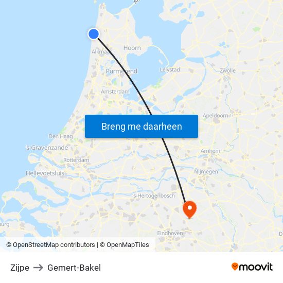 Zijpe to Gemert-Bakel map