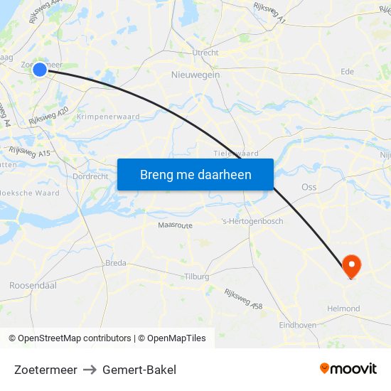 Zoetermeer to Gemert-Bakel map