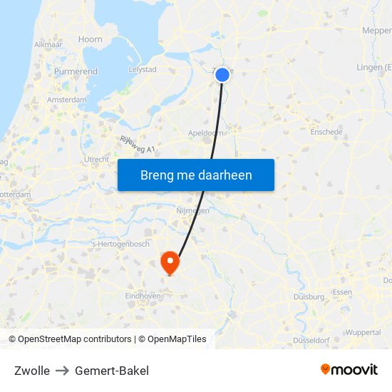 Zwolle to Gemert-Bakel map