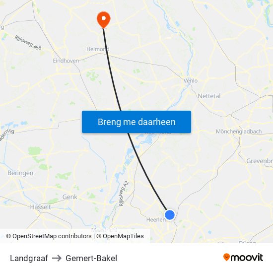 Landgraaf to Gemert-Bakel map