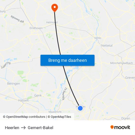 Heerlen to Gemert-Bakel map