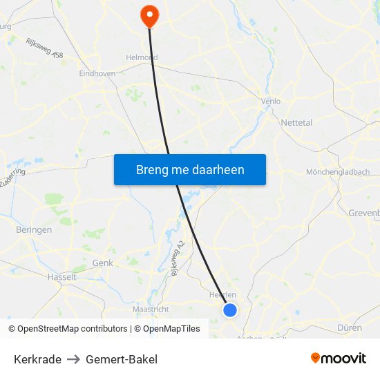 Kerkrade to Gemert-Bakel map