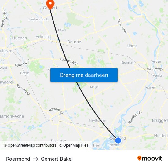 Roermond to Gemert-Bakel map