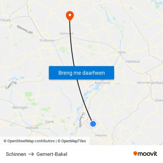 Schinnen to Gemert-Bakel map