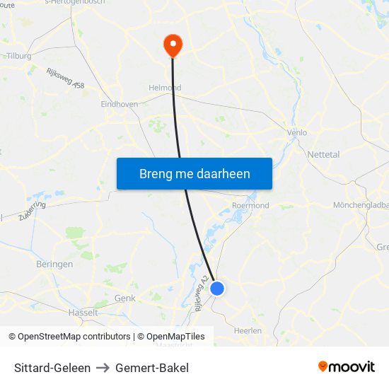 Sittard-Geleen to Gemert-Bakel map
