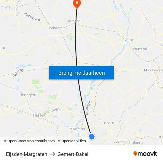 Eijsden-Margraten to Gemert-Bakel map