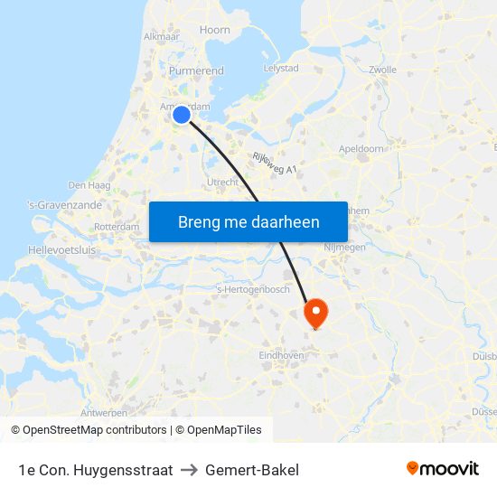 1e Con. Huygensstraat to Gemert-Bakel map