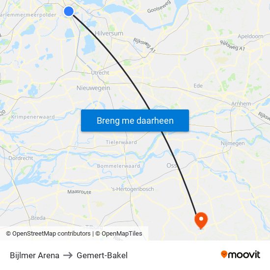 Bijlmer Arena to Gemert-Bakel map
