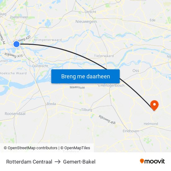 Rotterdam Centraal to Gemert-Bakel map