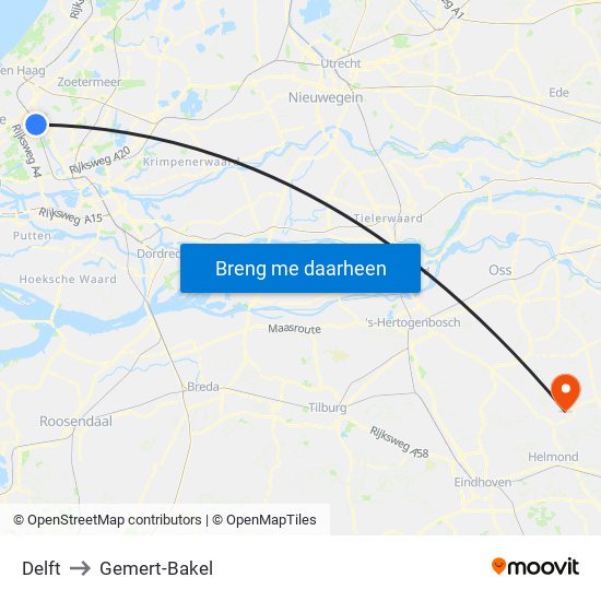 Delft to Gemert-Bakel map