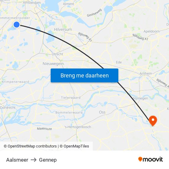 Aalsmeer to Gennep map