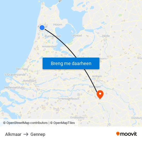 Alkmaar to Gennep map