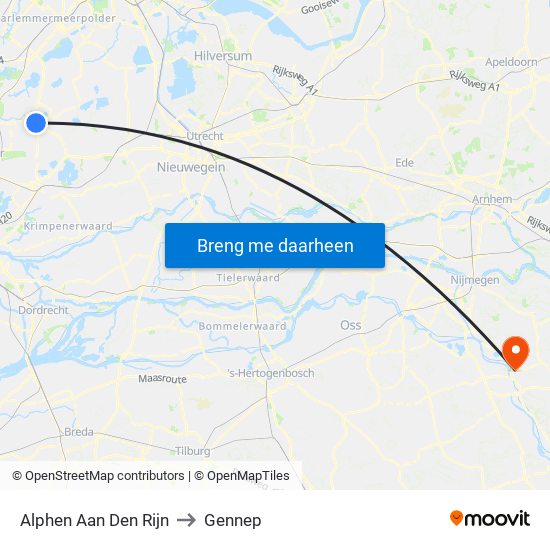 Alphen Aan Den Rijn to Gennep map