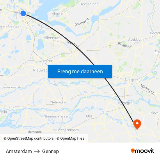 Amsterdam to Gennep map