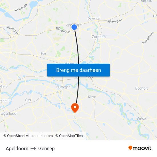 Apeldoorn to Gennep map