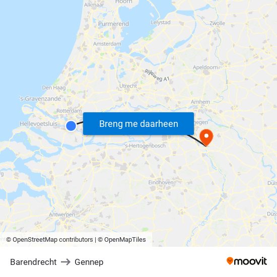 Barendrecht to Gennep map