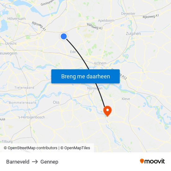 Barneveld to Gennep map