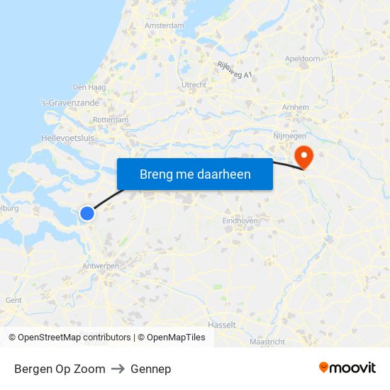 Bergen Op Zoom to Gennep map