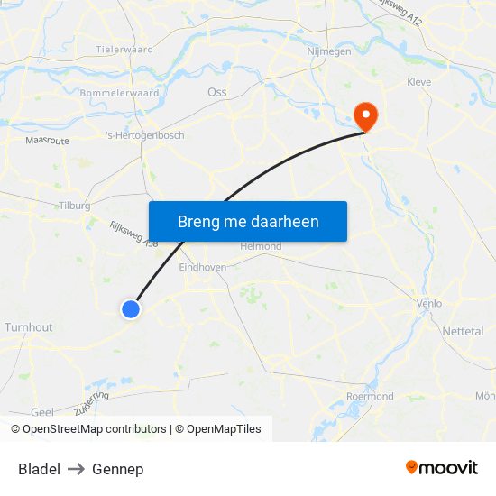 Bladel to Gennep map