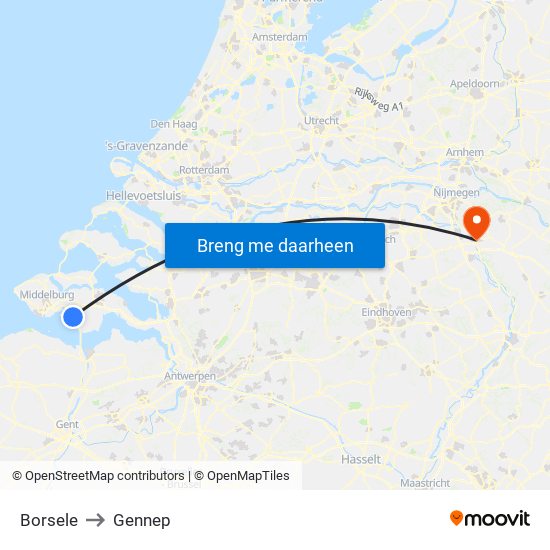 Borsele to Gennep map