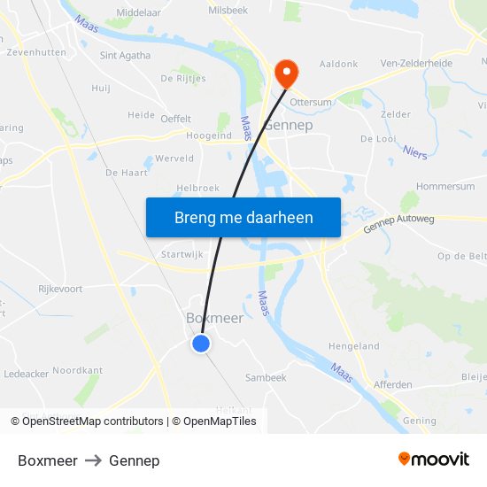 Boxmeer to Gennep map