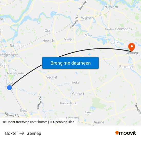 Boxtel to Gennep map