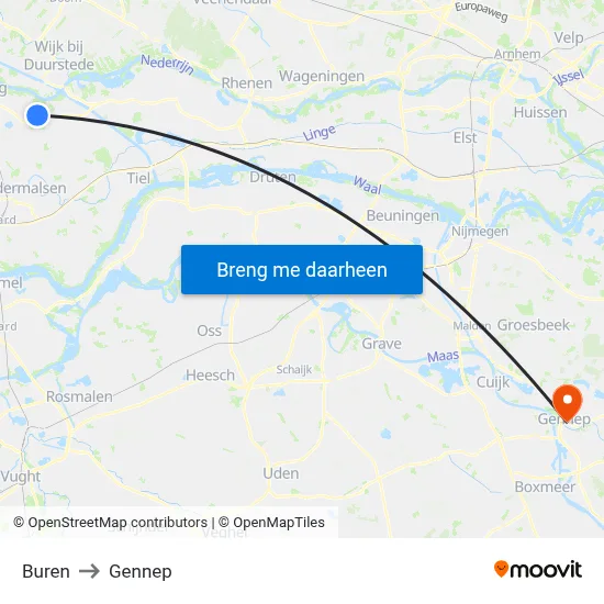 Buren to Gennep map
