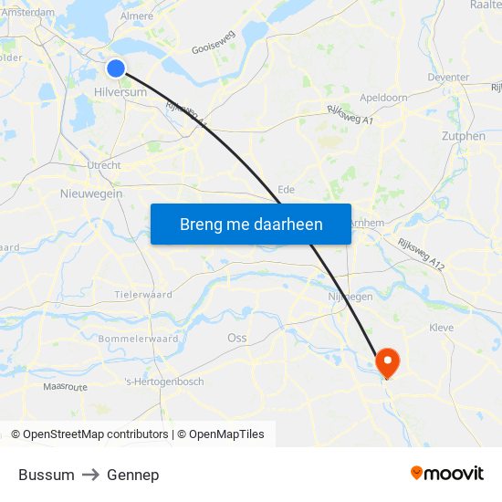Bussum to Gennep map