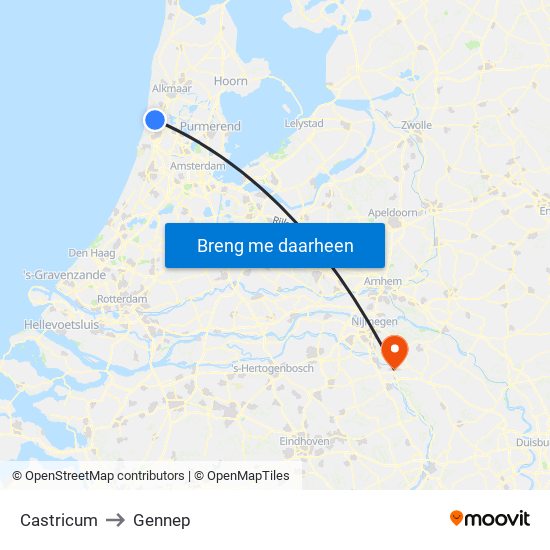 Castricum to Gennep map