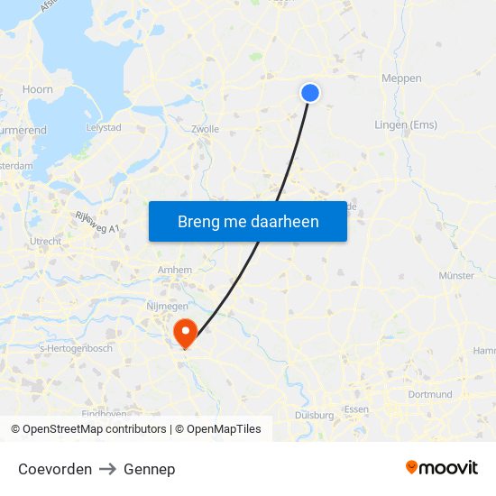 Coevorden to Gennep map