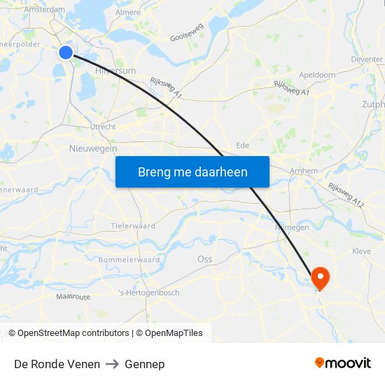 De Ronde Venen to Gennep map