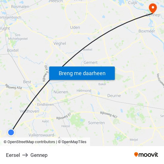 Eersel to Gennep map