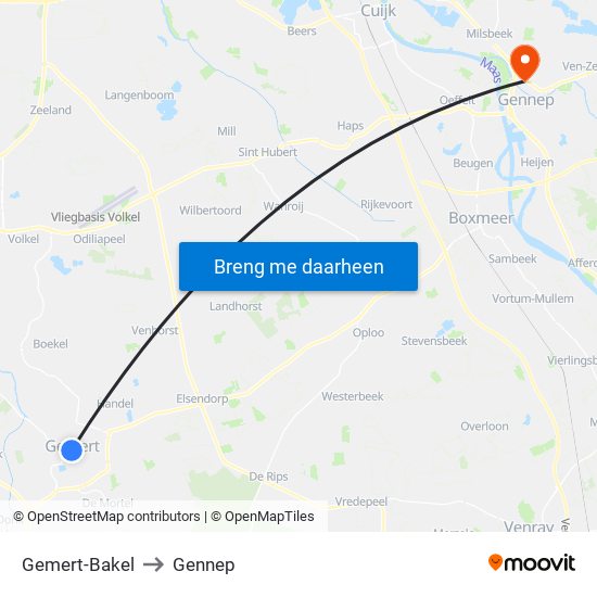 Gemert-Bakel to Gennep map