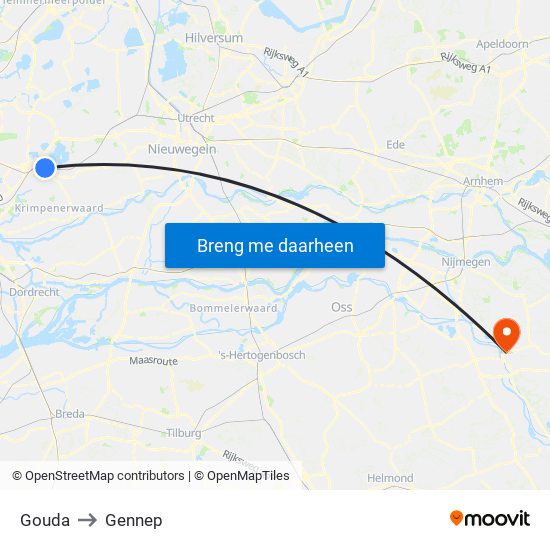 Gouda to Gennep map