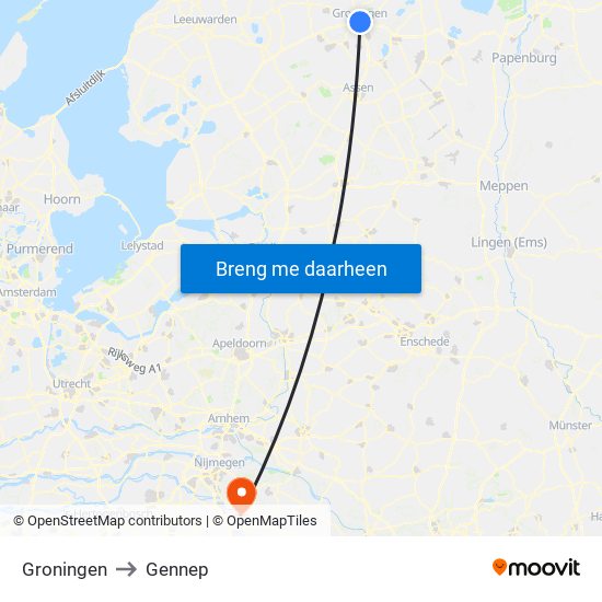Groningen to Gennep map