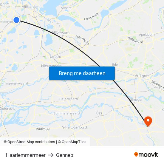 Haarlemmermeer to Gennep map